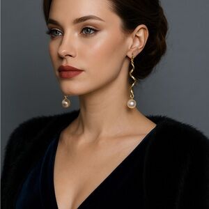 Gold and Cream Pearl Drop Earrings for Special Occasions